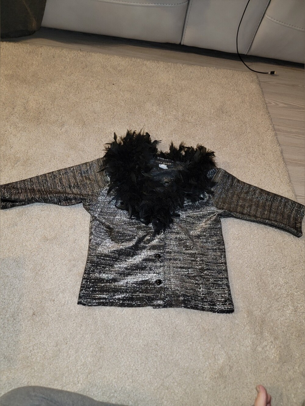 Vintage 90s Metallic Black Feather Trim Jacket